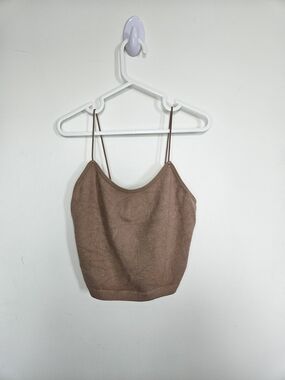 Streetwear Society Brown Ribbed Spaghetti Strap Crop Top Tank Medium🔥